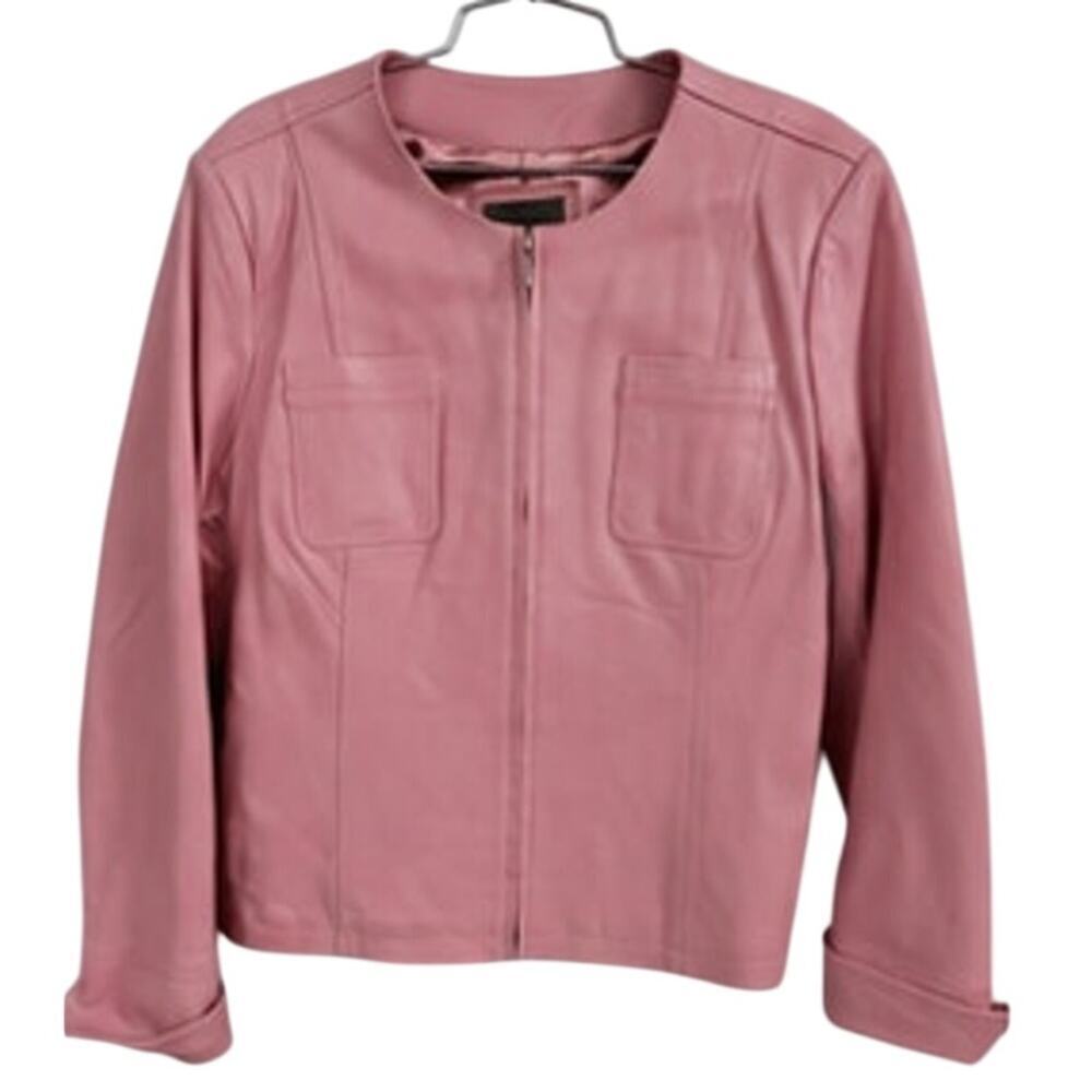 VTG Y2K Uniform John Paul Richard Pink Lamb Leather Jacket L Barbiecore - Picture 3 of 7